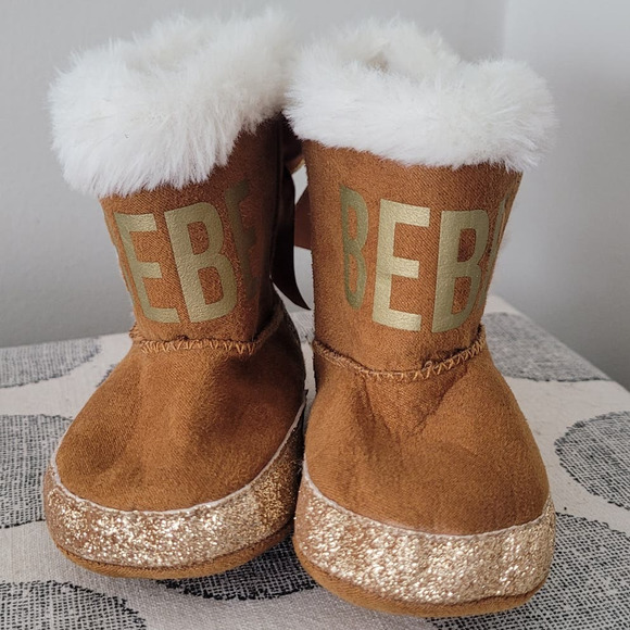 bebe Other - Bebe Baby Faux Fur Lined Boots Gold Lettering Size 3